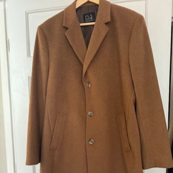 NWOT JoS.A.Bank Executive Collection Mens 44R Camel Brown Wool Top Coat - Picture 1 of 7
